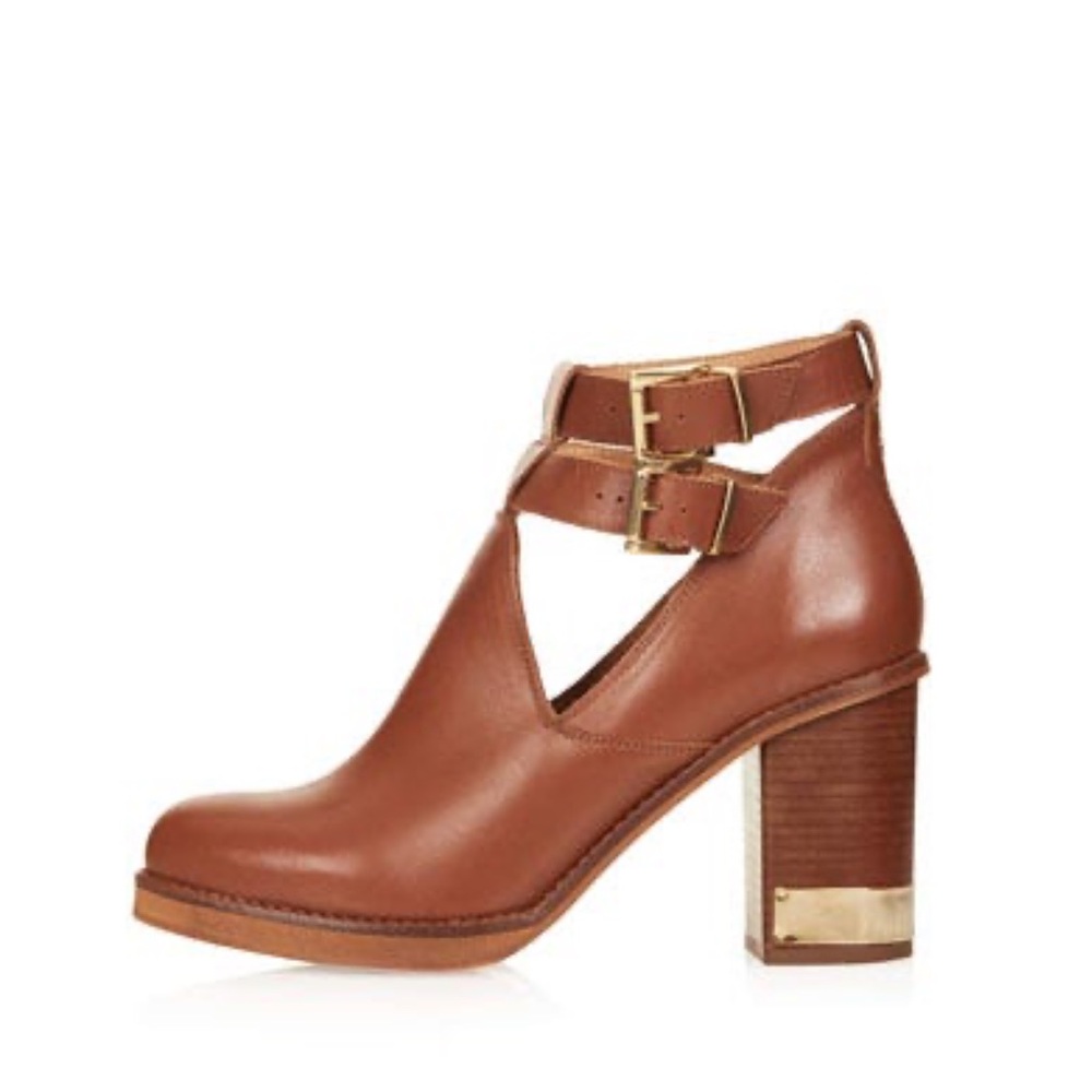 SEYCHELLES Double Ankle Strap High Heel Leather Booties 7.5 Rounded toe